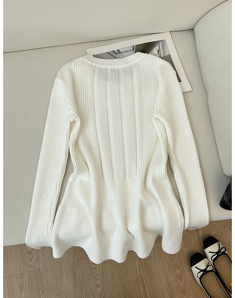 Slim pinched waist knitted bottoming round neck tops