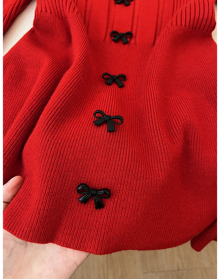 Slim pinched waist knitted bottoming round neck tops