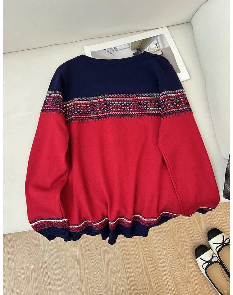 Knitted jacquard sweater round neck cardigan for women