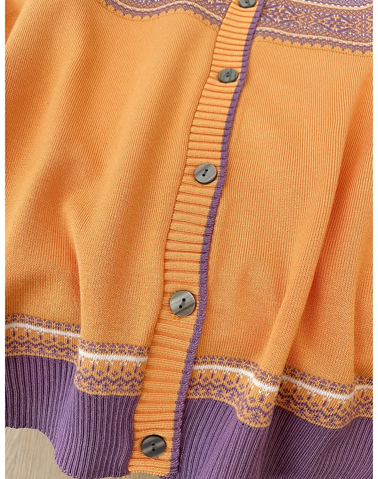 Knitted jacquard sweater round neck cardigan for women