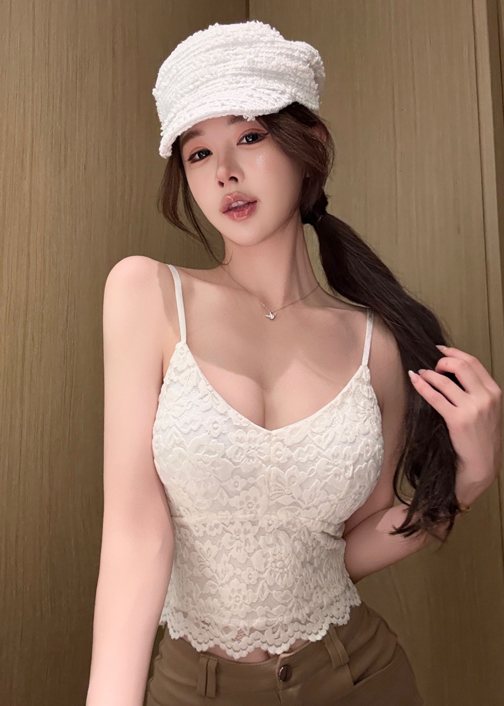 Sling lace vest flowers V-neck bottoming shirt for women