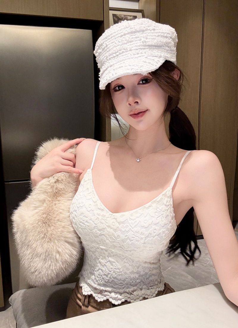 Sling lace vest flowers V-neck bottoming shirt for women