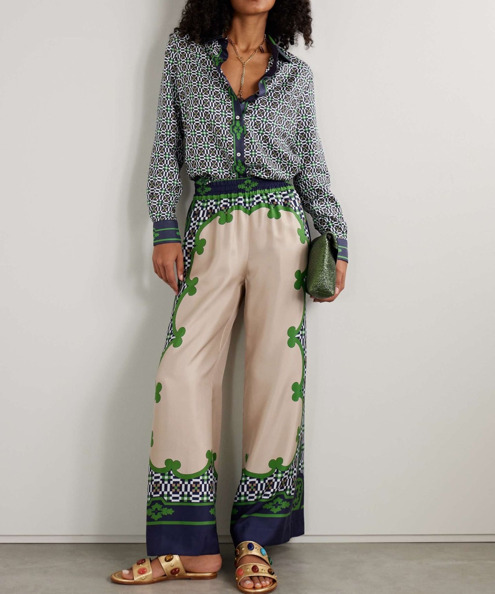 Casual European style shirt printing autumn pants 2pcs set