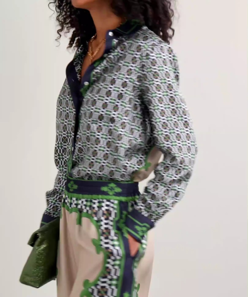 Casual European style shirt printing autumn pants 2pcs set