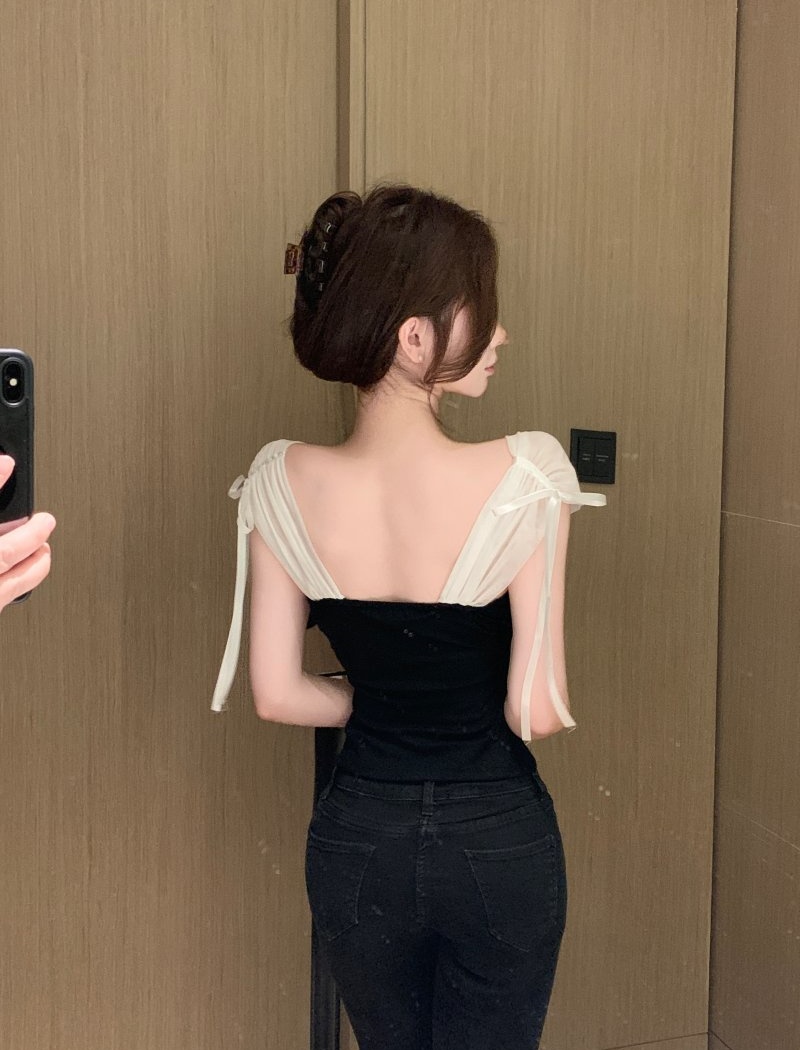 Splice short bottoming vest gauze sling tops for women