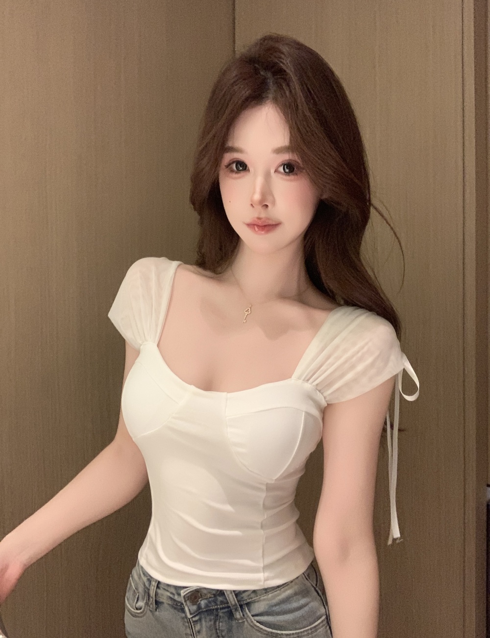 Splice short bottoming vest gauze sling tops for women