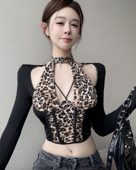 Spicegirl long sleeve T-shirt hollow leopard tops for women