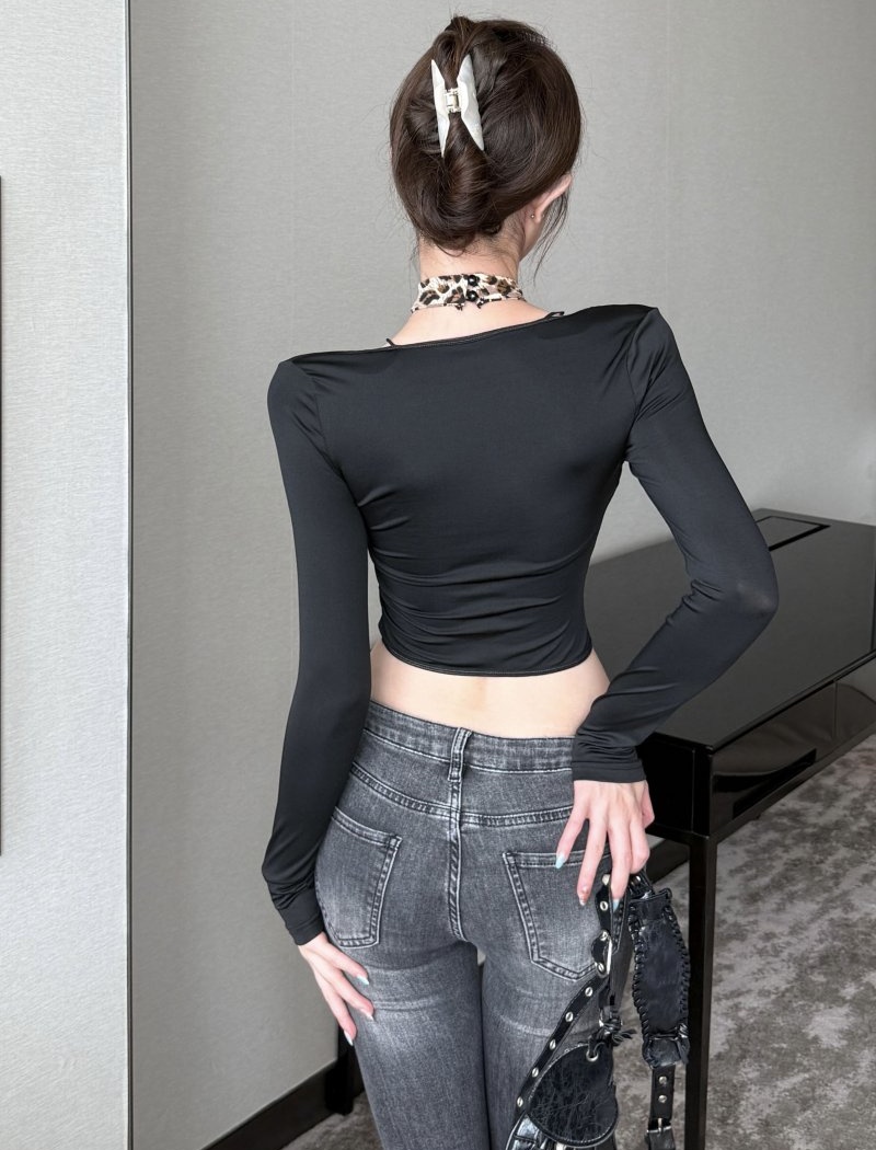 Spicegirl long sleeve T-shirt hollow leopard tops for women