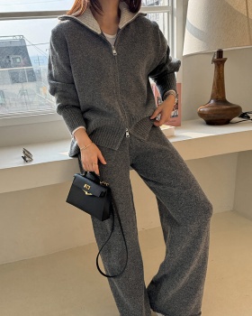 Splice cardigan mopping casual pants 2pcs set