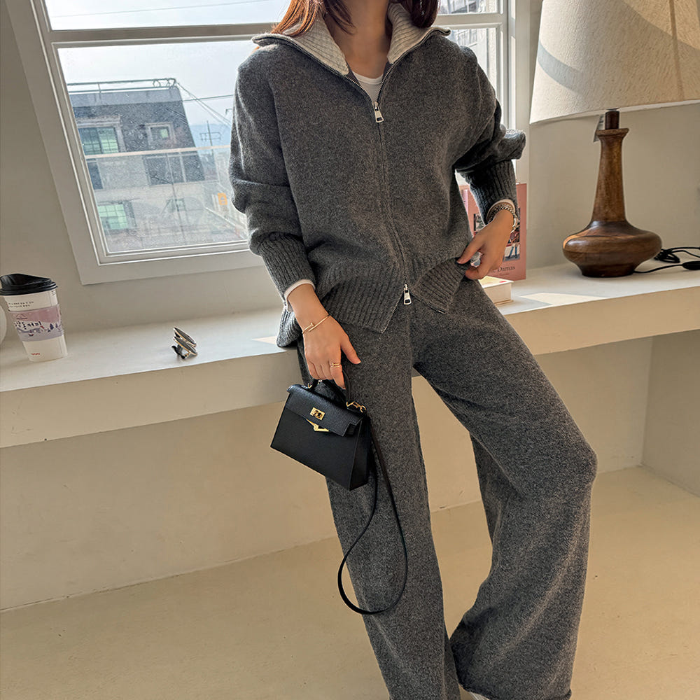 Splice cardigan mopping casual pants 2pcs set