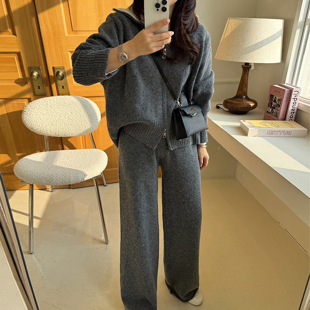 Splice cardigan mopping casual pants 2pcs set