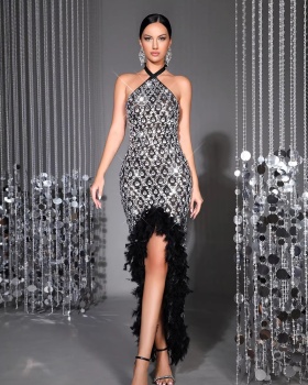 Perspective plaid long sleeveless gauze dress for women