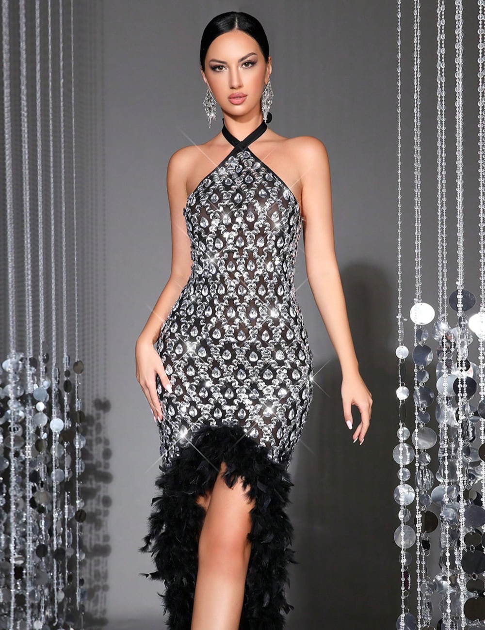 Perspective plaid long sleeveless gauze dress for women