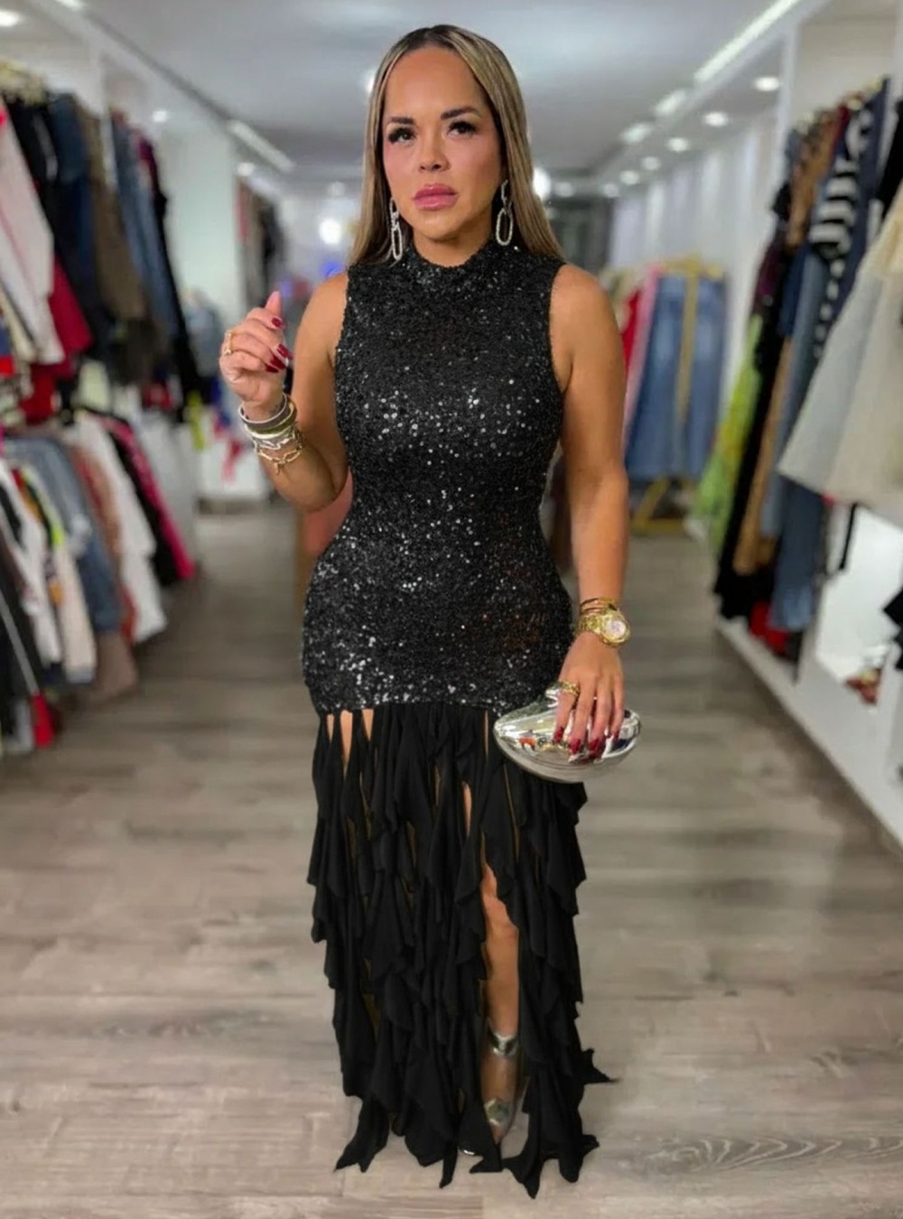 Fashion elegant gauze sequins sexy dress for women