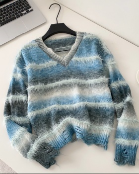 Lazy gradient tops loose long sleeve sweater for women