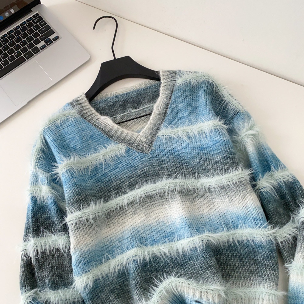 Lazy gradient tops loose long sleeve sweater for women