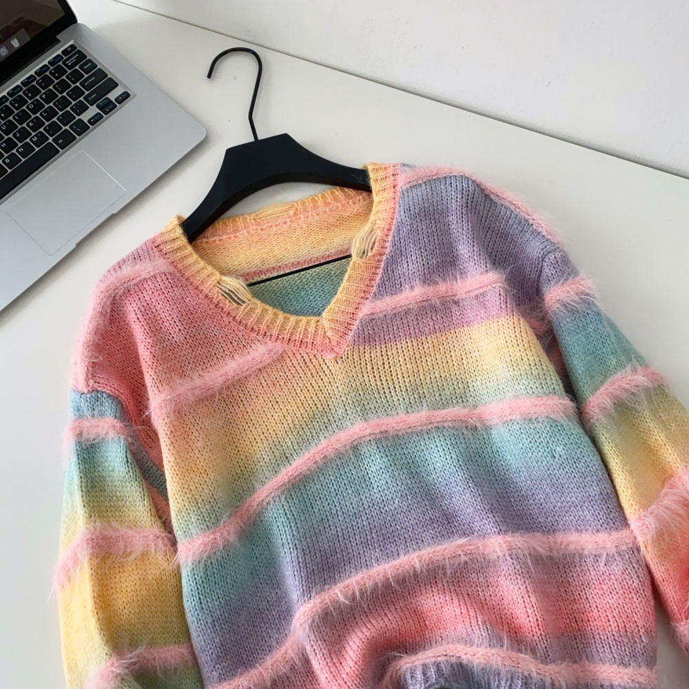 Lazy gradient tops loose long sleeve sweater for women