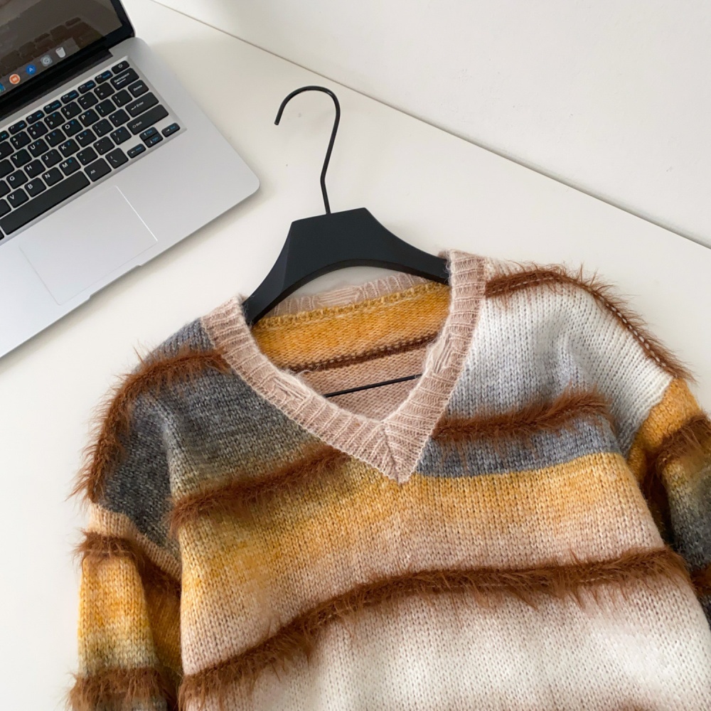 Lazy gradient tops loose long sleeve sweater for women