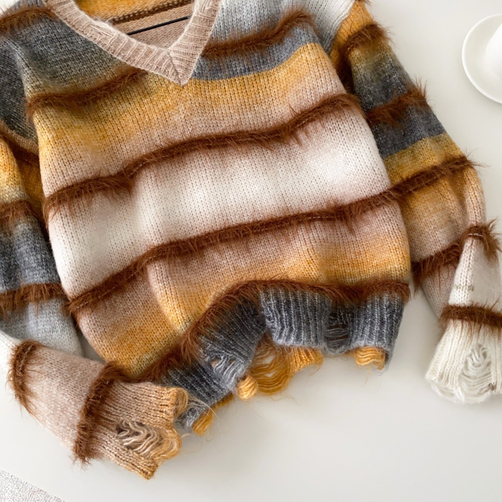 Lazy gradient tops loose long sleeve sweater for women