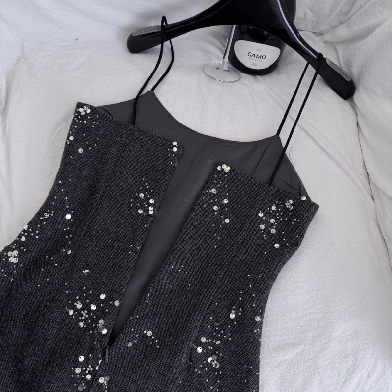 Sling long sleeve strap dress bottoming dress 2pcs set