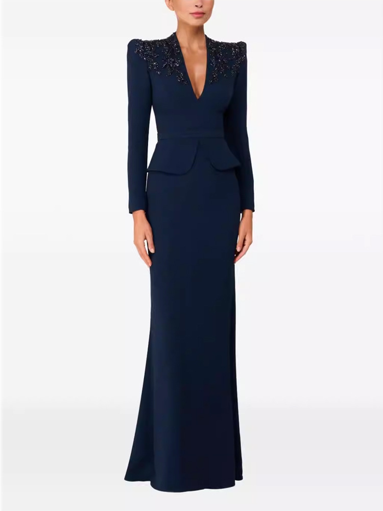 Navy-blue preside temperament mermaid slim dress for women