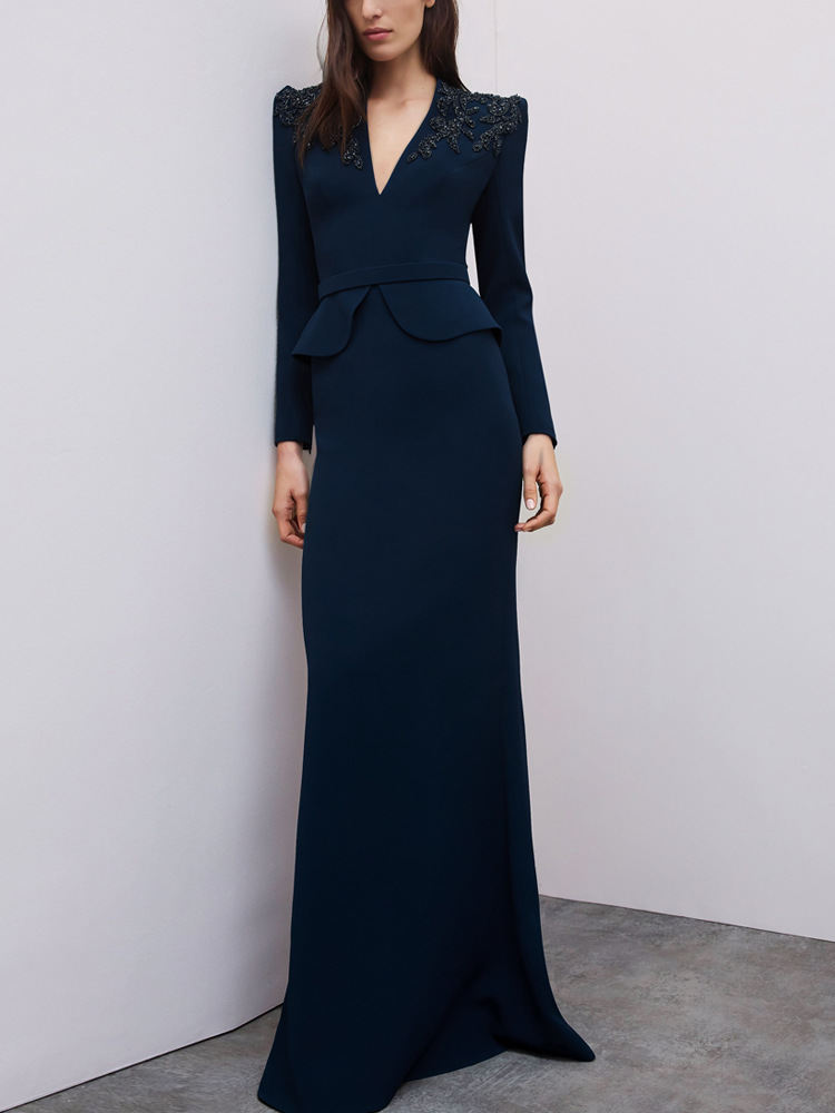 Navy-blue preside temperament mermaid slim dress for women