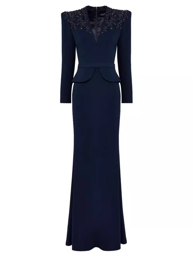 Navy-blue preside temperament mermaid slim dress for women