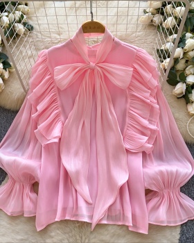 Ladies loose tops spring bow collar shirt for women