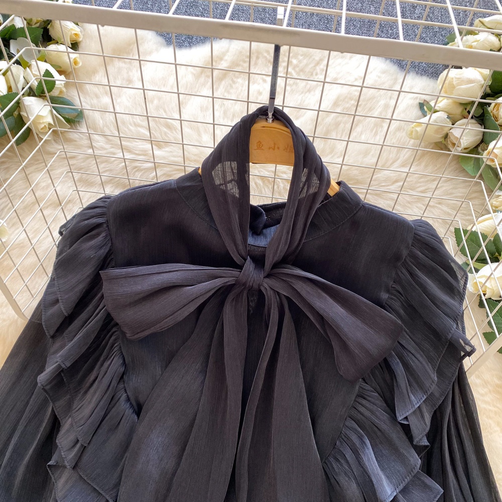 Ladies loose tops spring bow collar shirt for women