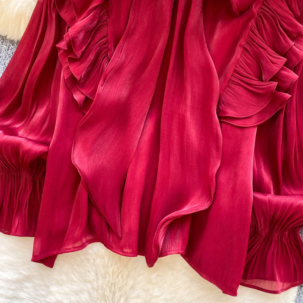 Ladies loose tops spring bow collar shirt for women