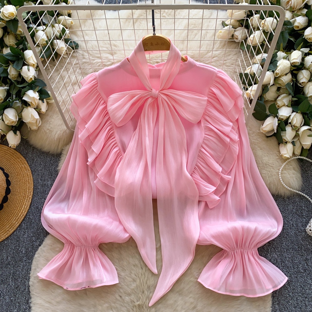 Ladies loose tops spring bow collar shirt for women