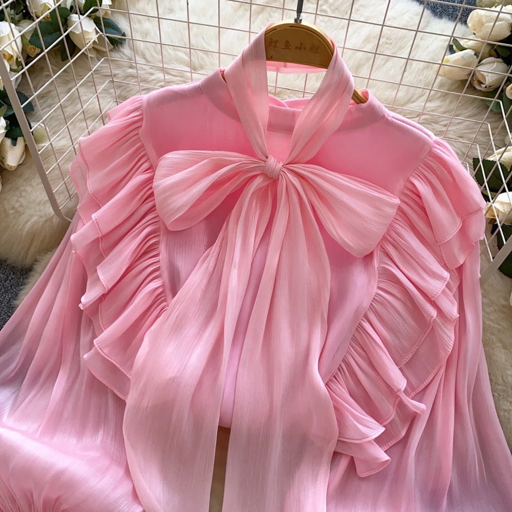 Ladies loose tops spring bow collar shirt for women