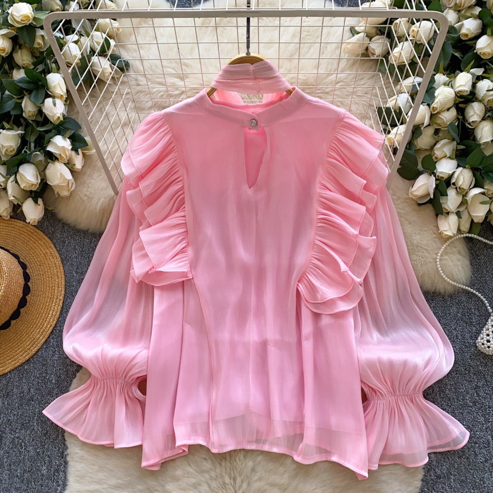 Ladies loose tops spring bow collar shirt for women