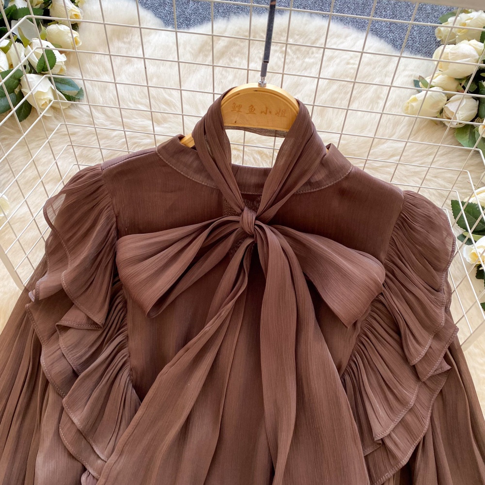 Ladies loose tops spring bow collar shirt for women