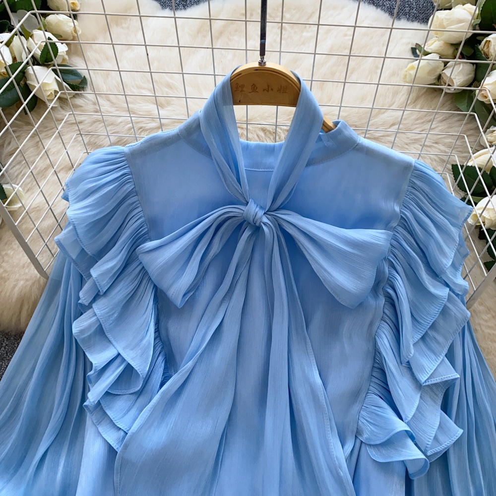 Ladies loose tops spring bow collar shirt for women