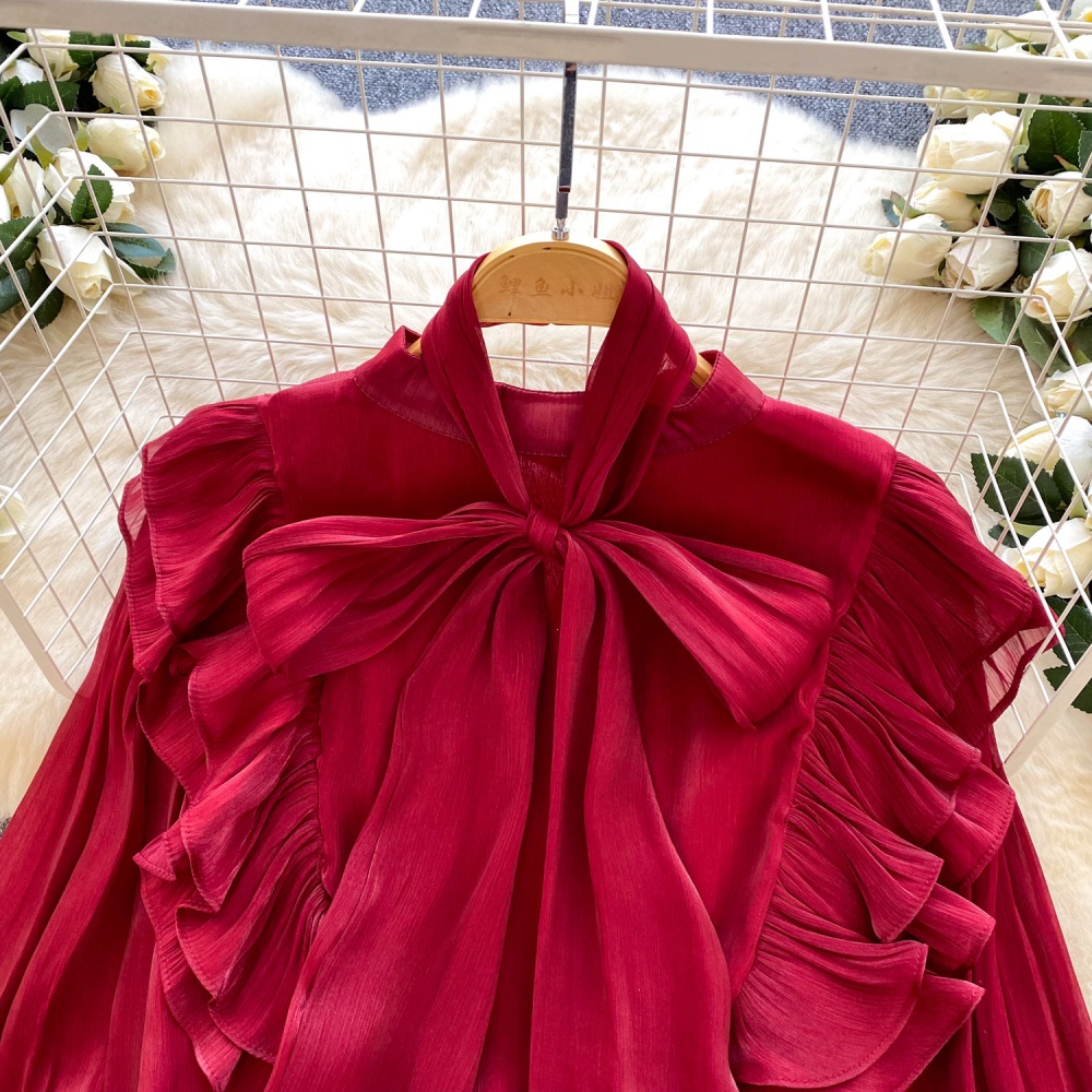 Ladies loose tops spring bow collar shirt for women