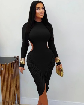 Sexy halter pure European style fold dress for women