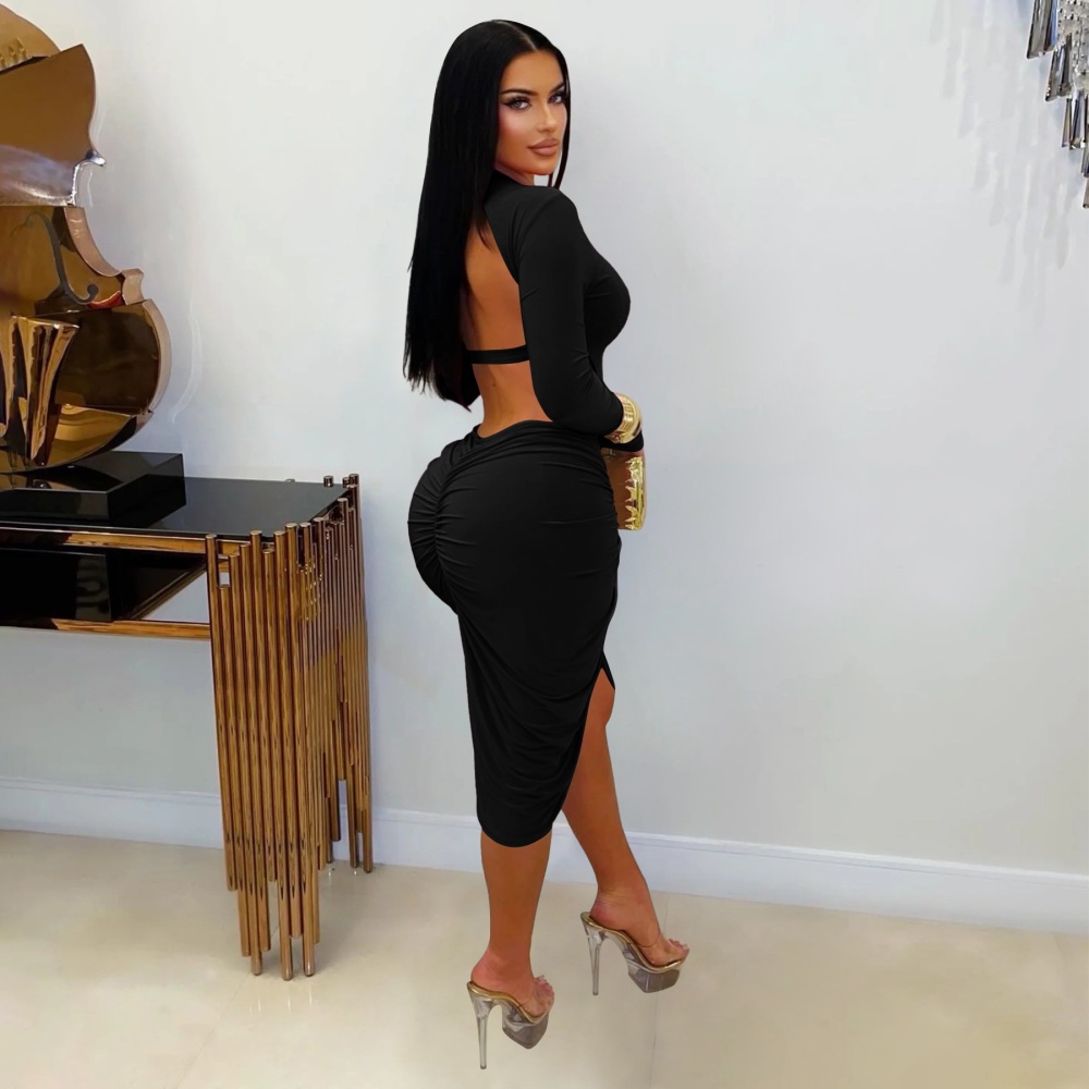 Sexy halter pure European style fold dress for women