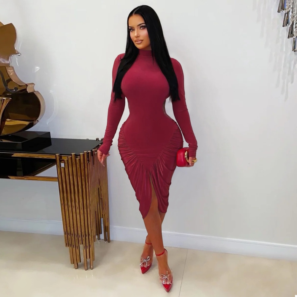 Sexy halter pure European style fold dress for women