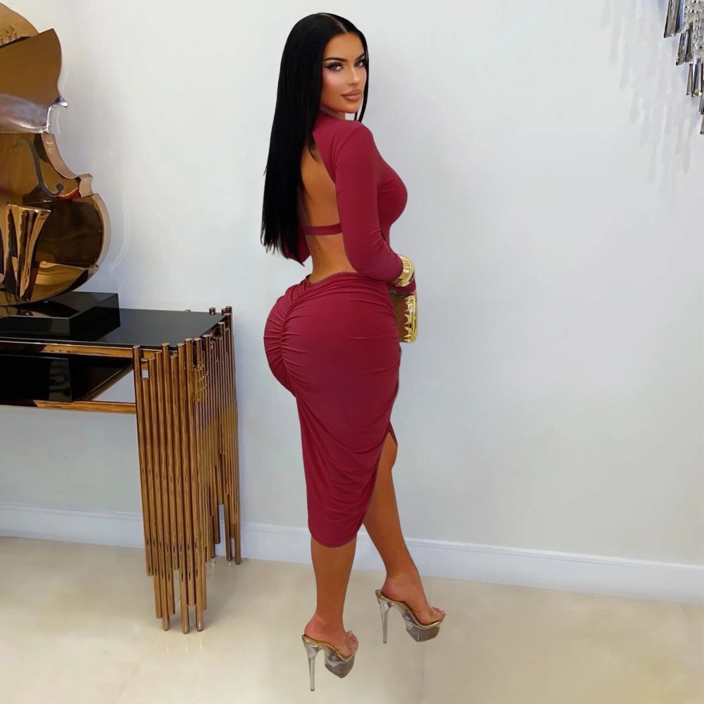 Sexy halter pure European style fold dress for women