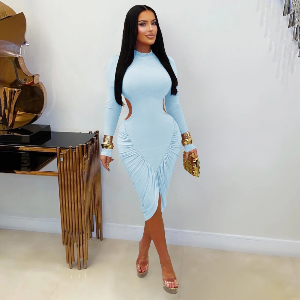 Sexy halter pure European style fold dress for women