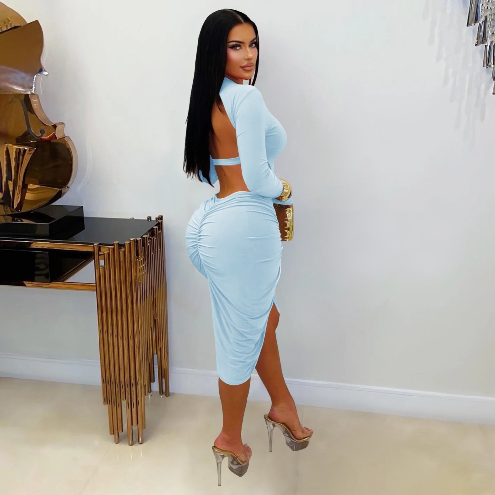 Sexy halter pure European style fold dress for women