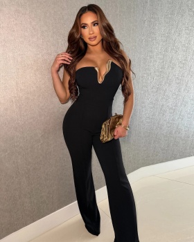 Slim wrapped chest fashion pure jumpsuit for women