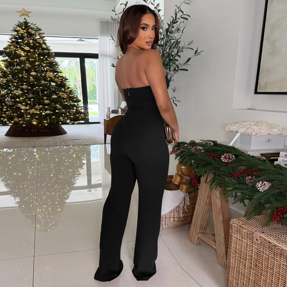 Slim wrapped chest fashion pure jumpsuit for women