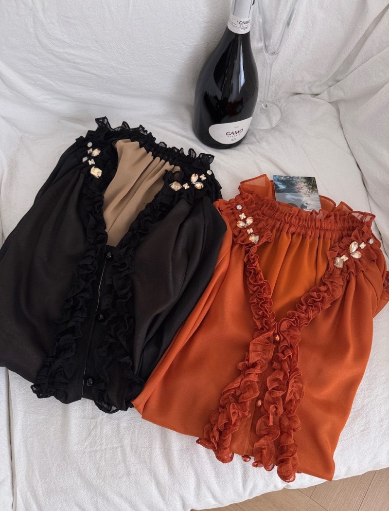 Spring lantern sleeve wood ear France style tops for women