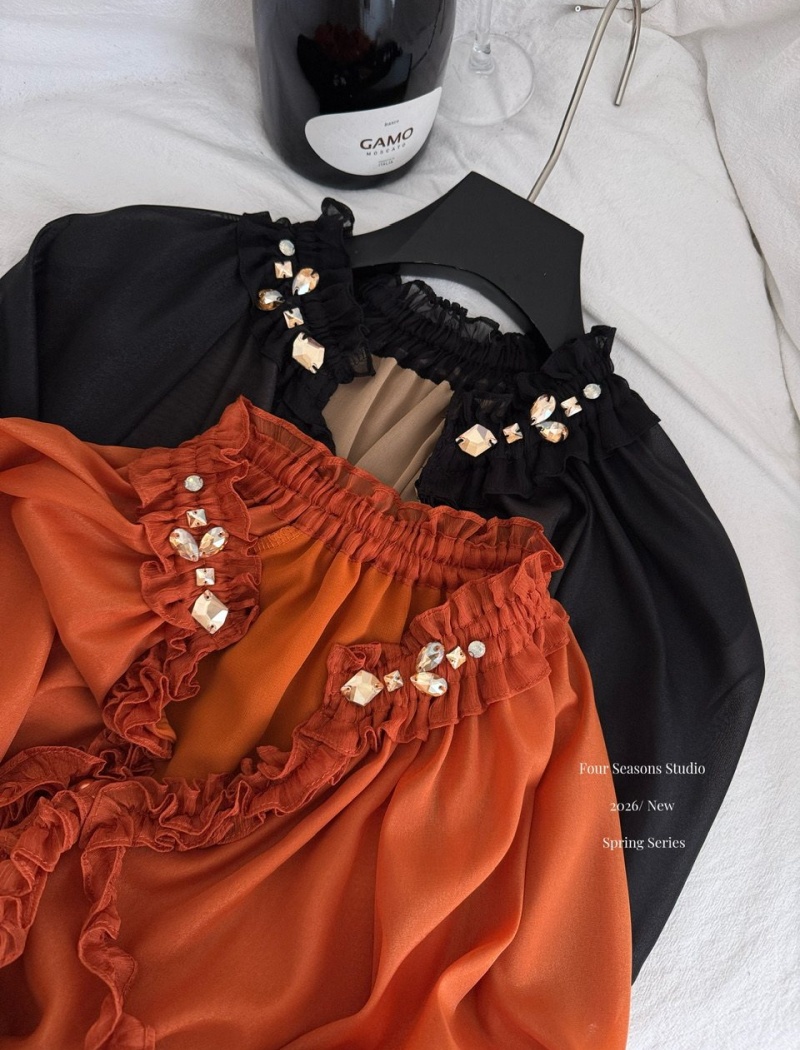 Spring lantern sleeve wood ear France style tops for women