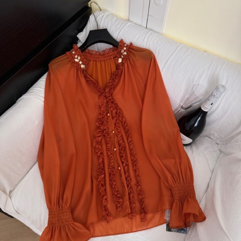 Spring lantern sleeve wood ear France style tops for women