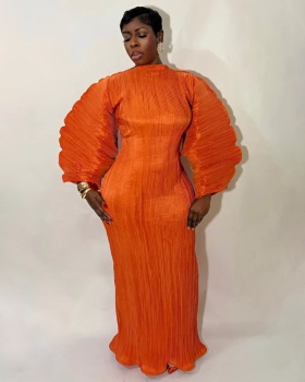 Fold pure round neck European style crimp dress