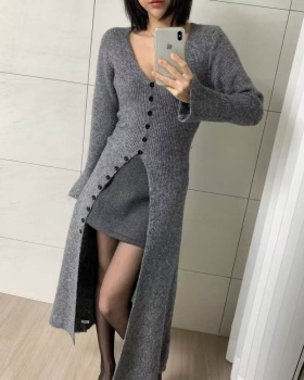 Niche spring V-neck dress personality slim split long dress