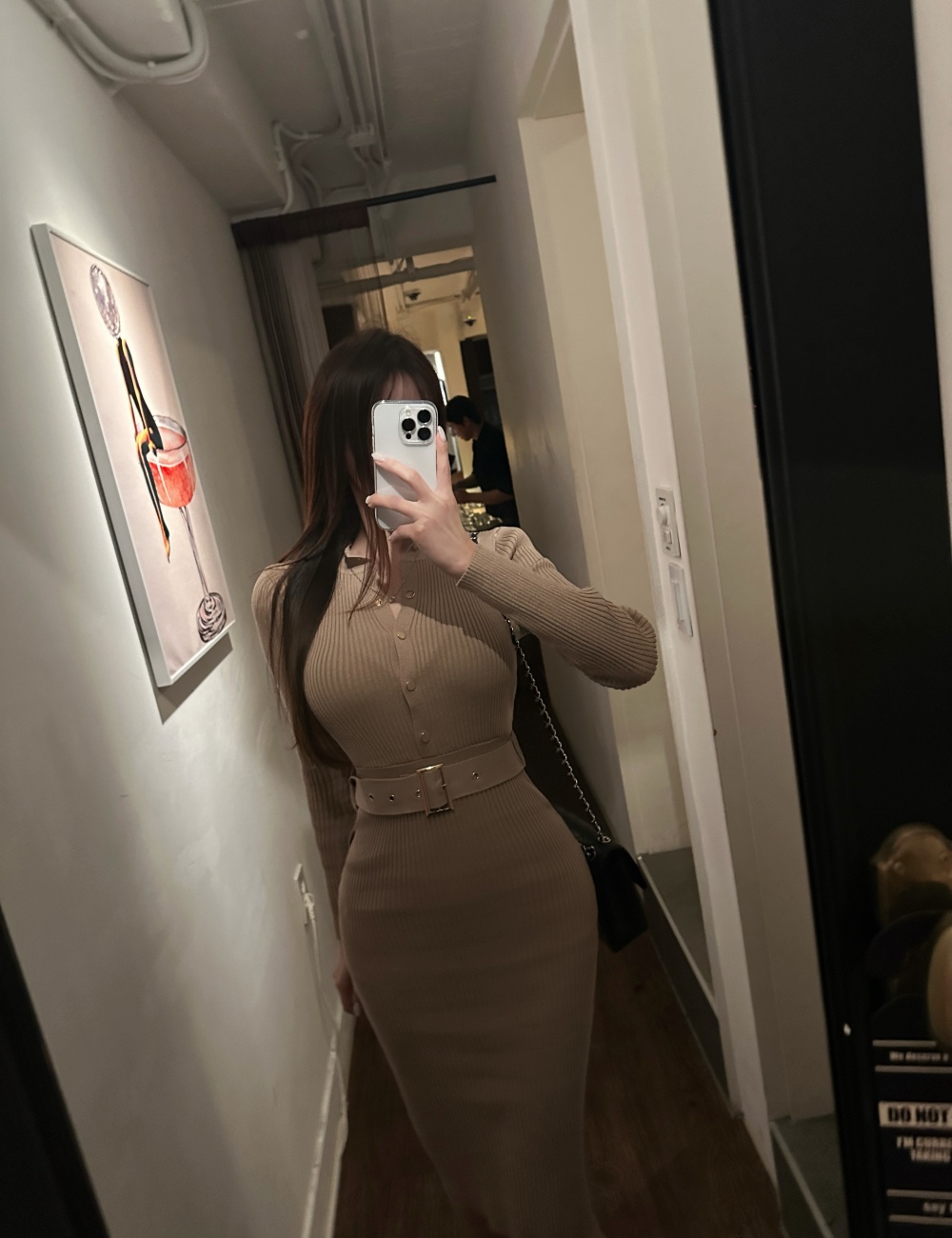 Korean style long sleeve slim spring elegant with belt dress